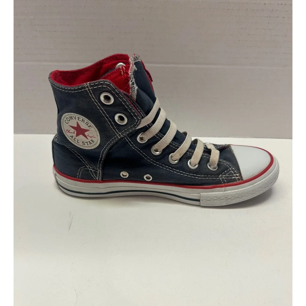 Converse All Star High Top Sneakers Kids Size 3 Roll Down Collar Blue Red‎